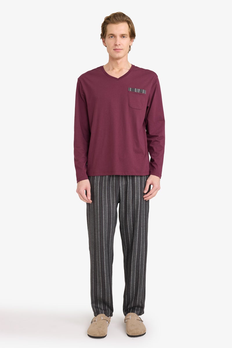 DeFacto Red Man Regular Fit Striped 2 Piece Pajama Set Casual - Image 1